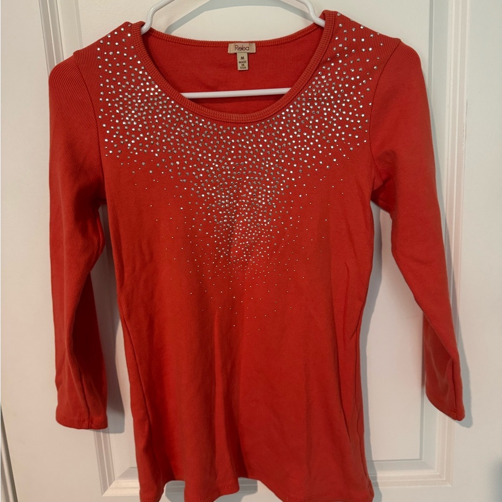 Reba Vibrant Red Top with Sparkling Accents